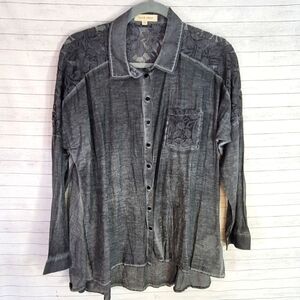 BLACK SWAN GRAY SILK BLEND LACE DETAIL BUTTON DOWN, SZ MEDIUM